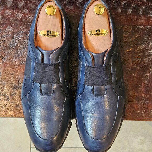 Moral Code Men's Erast Leather Slip-On Sneaker, Blue/Black, Sz 12 - Picture 2 of 16